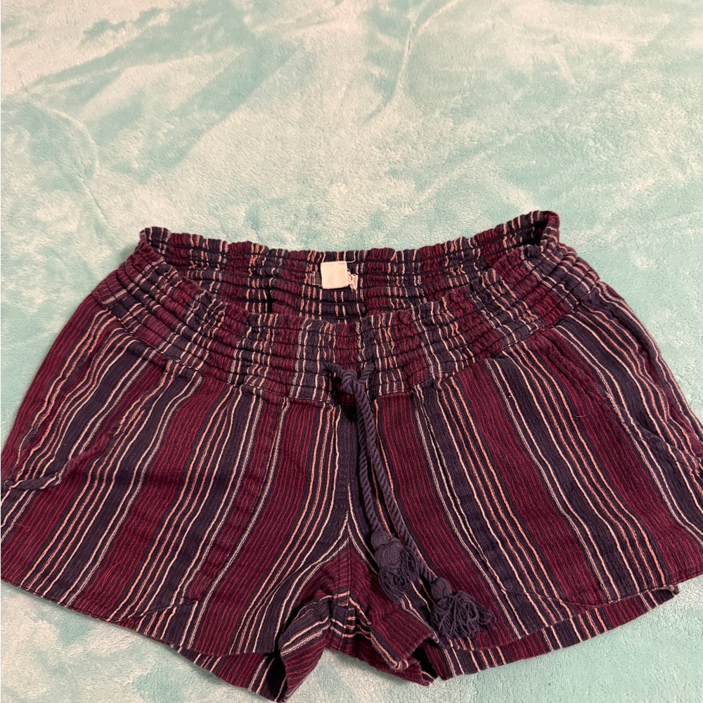 Roxy Burgundy and Navy Striped High Waist Shorts